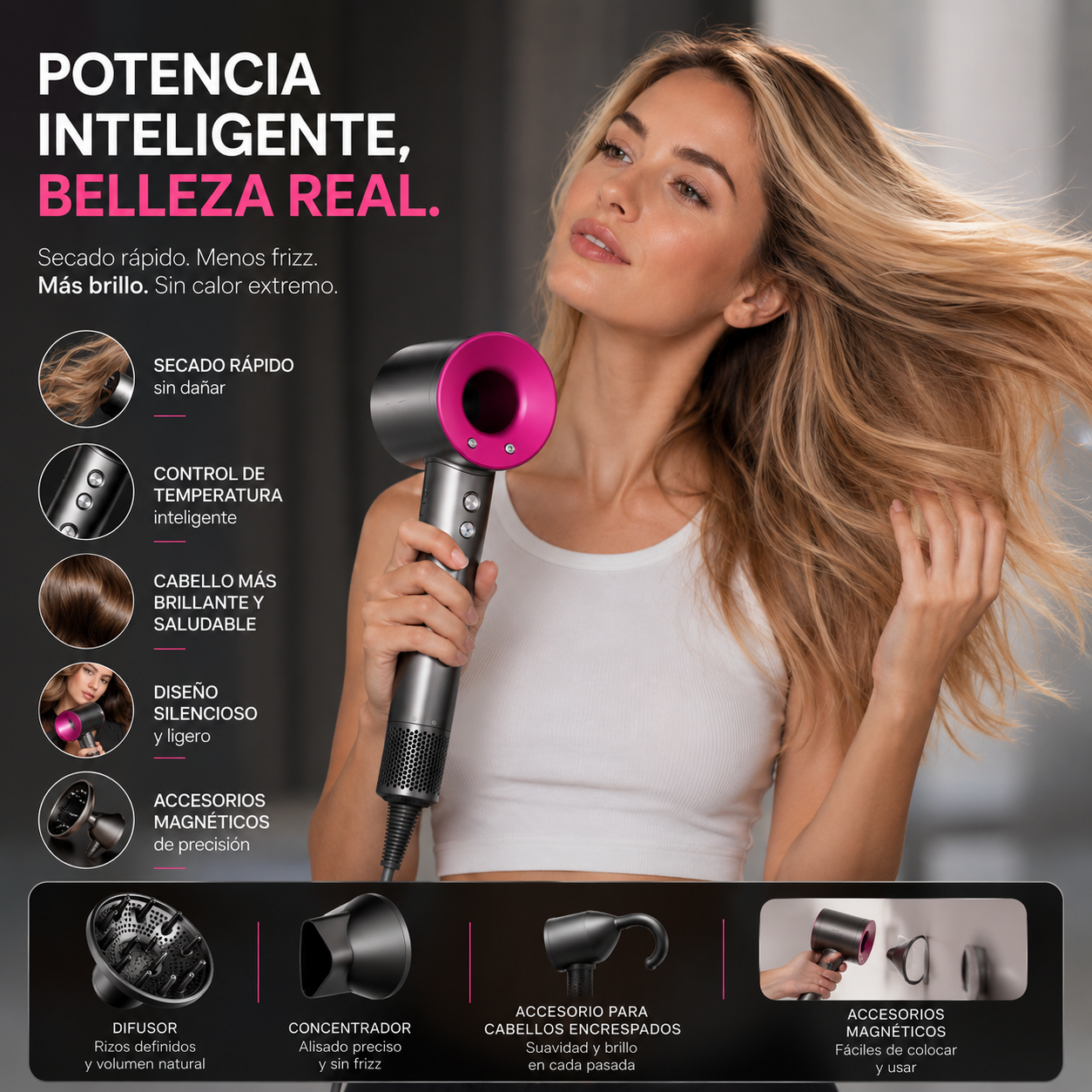 Secador De Pelo Profesional 5 En 1