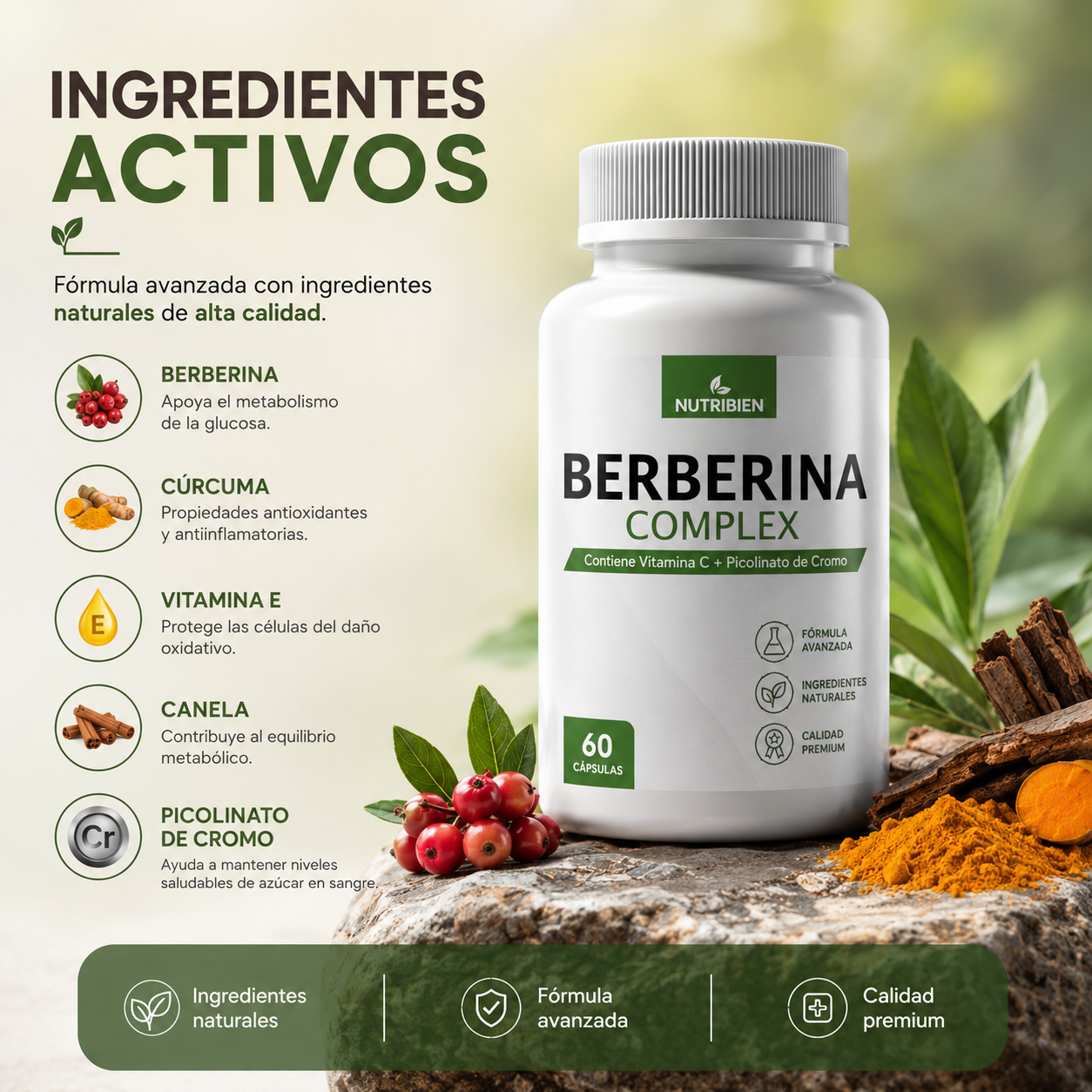 Berberina suplemento paramantener niveles normales de glucosa