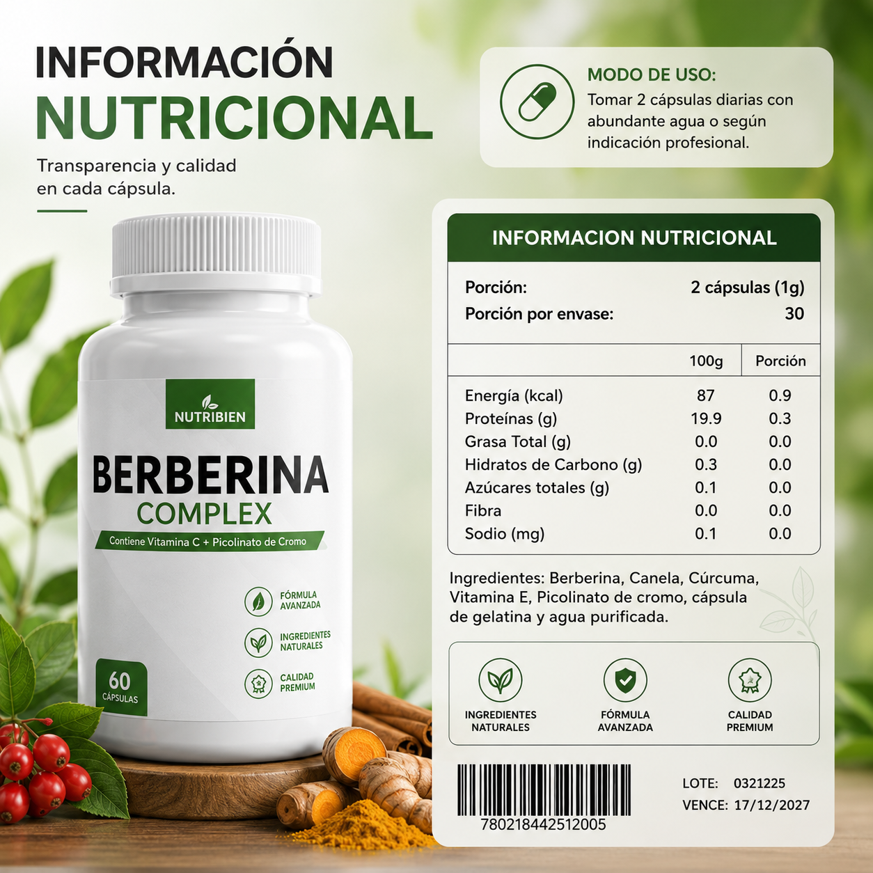 Berberina suplemento paramantener niveles normales de glucosa