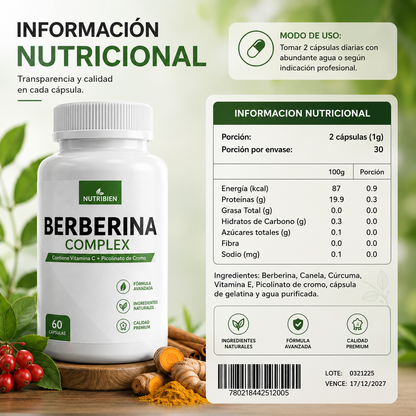 Berberina suplemento paramantener niveles normales de glucosa