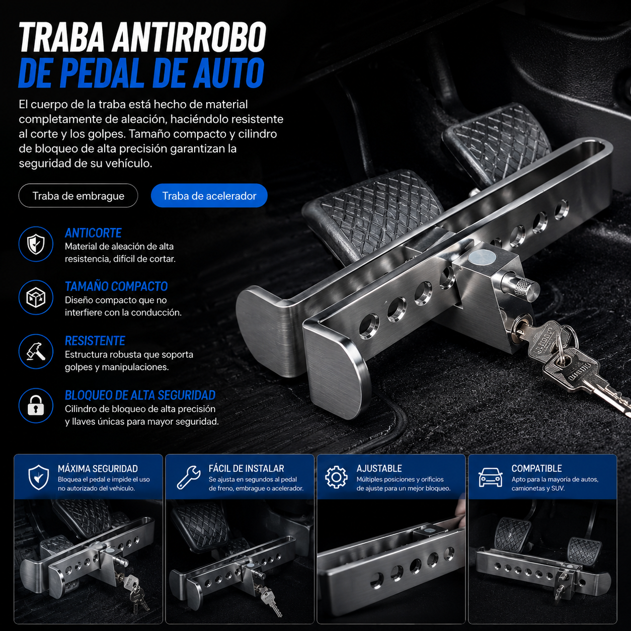 TRABA PEDAL  ANTIRROBO AUTOMÓVIL
