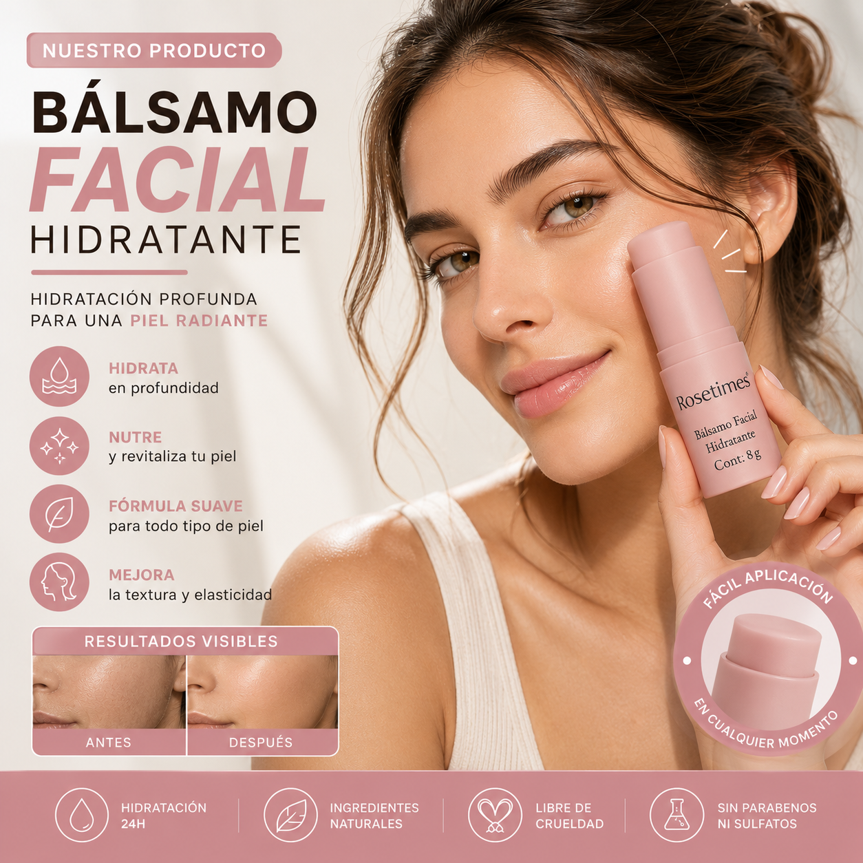 Bálsamo Facial Hidratante Antiarrugas Rosetimes®-Hidratación profunda, –  TACH