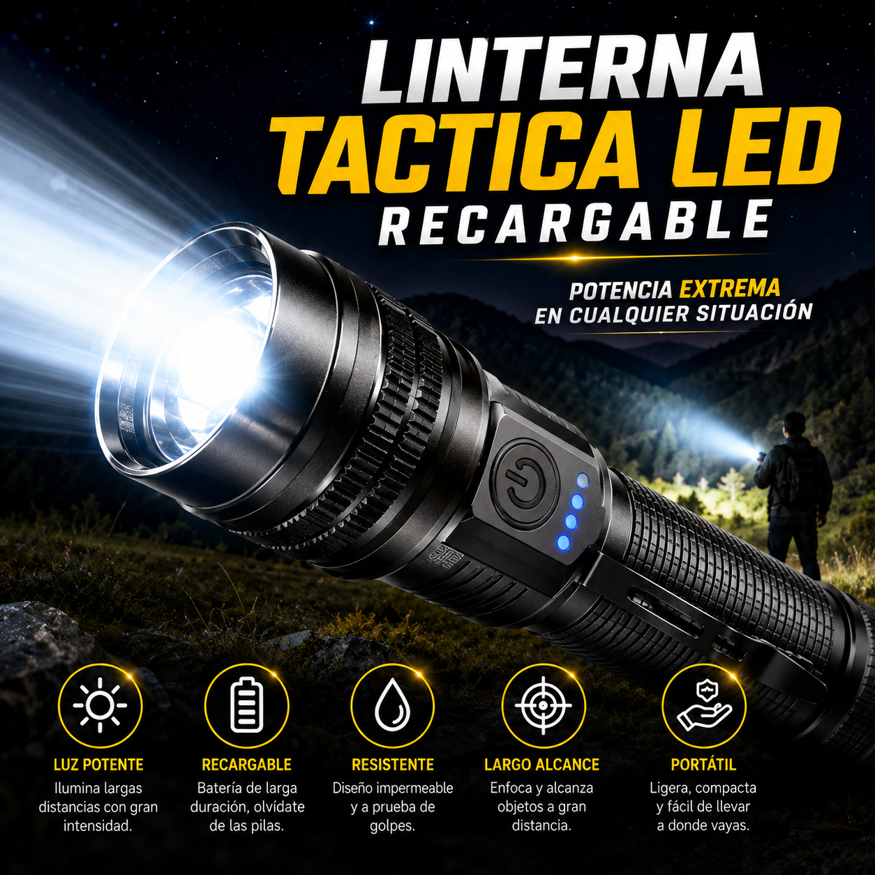 Linterna Táctica LED Recargable