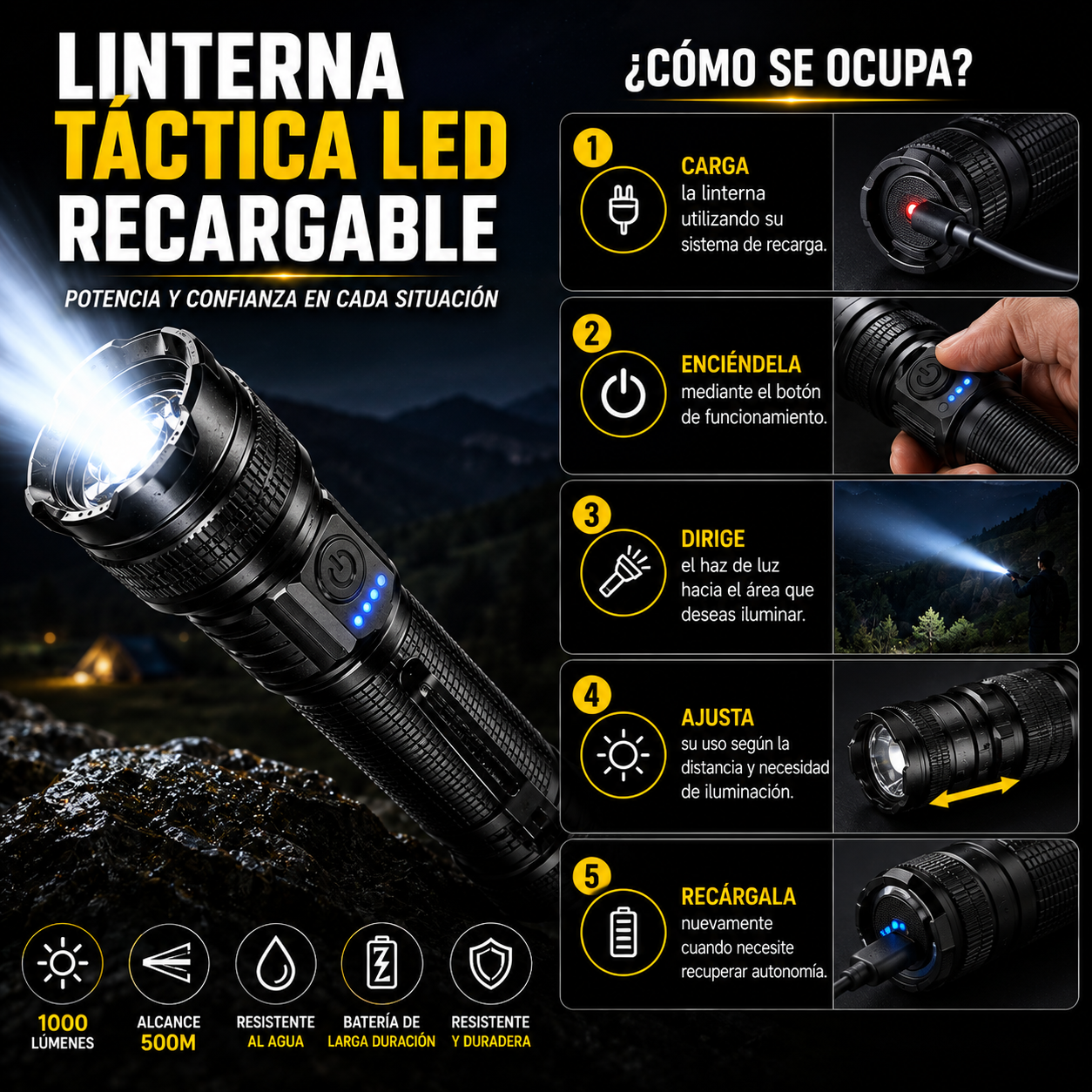Linterna Táctica LED Recargable