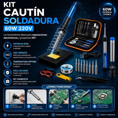 Kit Cautín Soldador 60W 220V – Ideal para Reparaciones y Proyectos