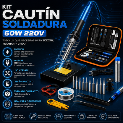Kit Cautín Soldador 60W 220V – Ideal para Reparaciones y Proyectos