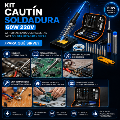 Kit Cautín Soldador 60W 220V – Ideal para Reparaciones y Proyectos