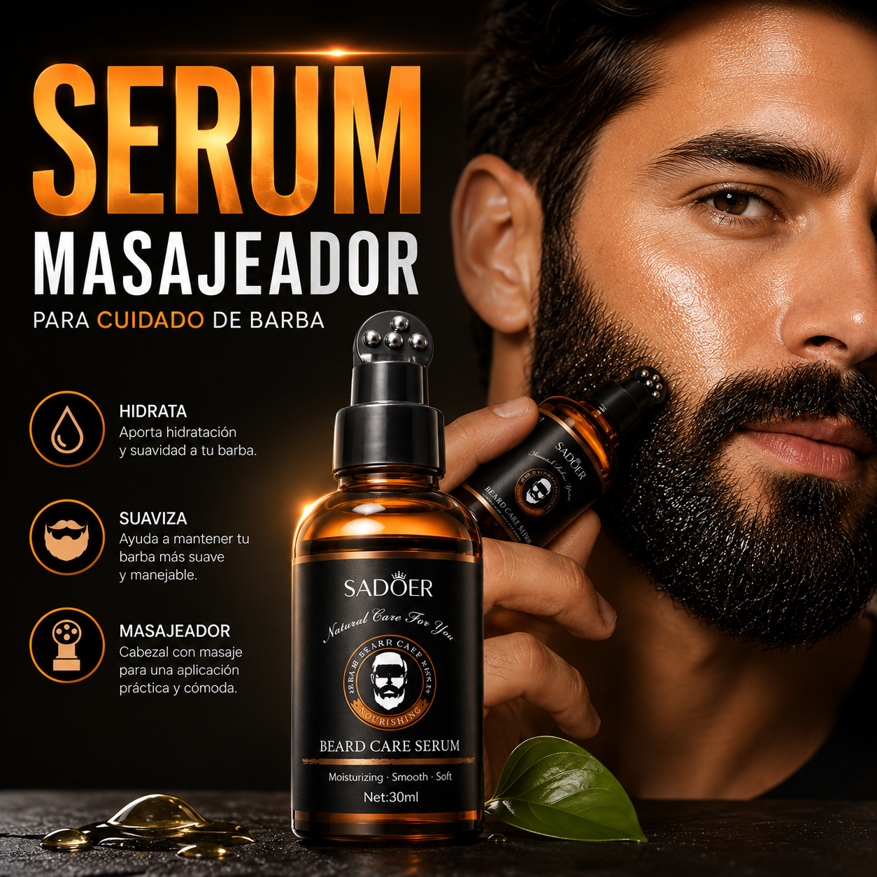 🧔 Serum Masajeador para una Barba Más Suave y Cuidada