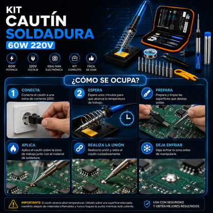 Kit Cautín Soldador 60W 220V – Ideal para Reparaciones y Proyectos