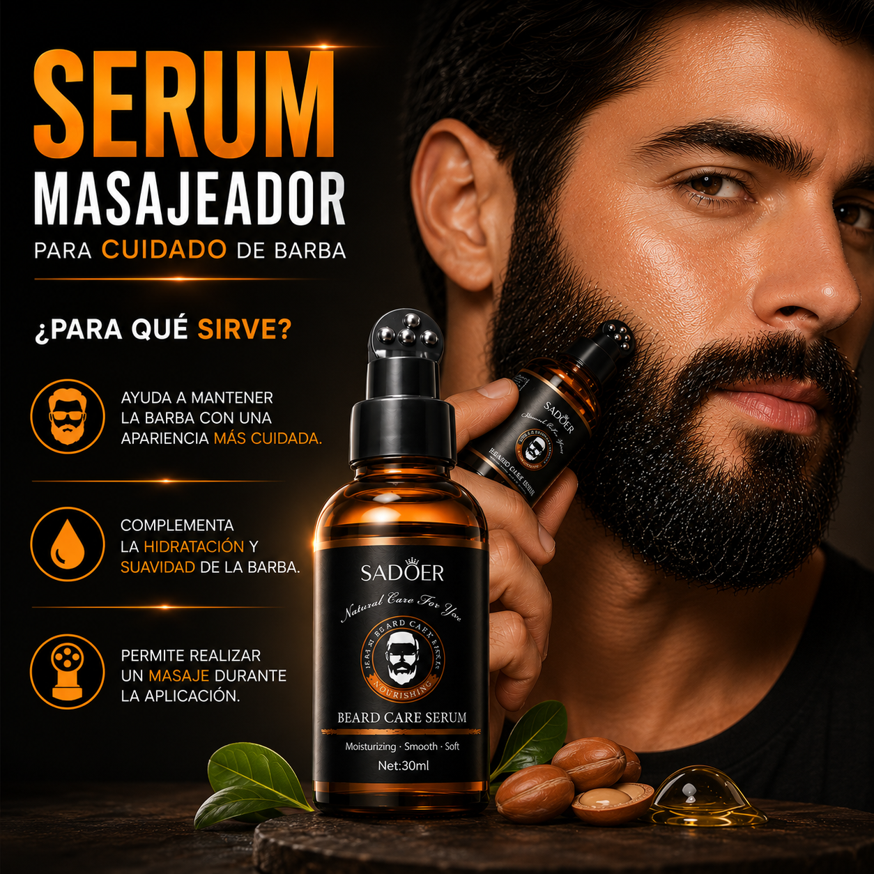 🧔 Serum Masajeador para una Barba Más Suave y Cuidada