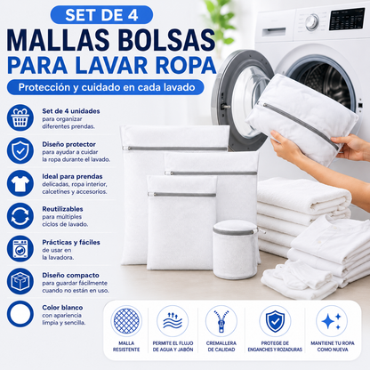 ⭐ Set de 4 Mallas Bolsas para Lavar Ropa – Protección y Cuidado para tus Prendas