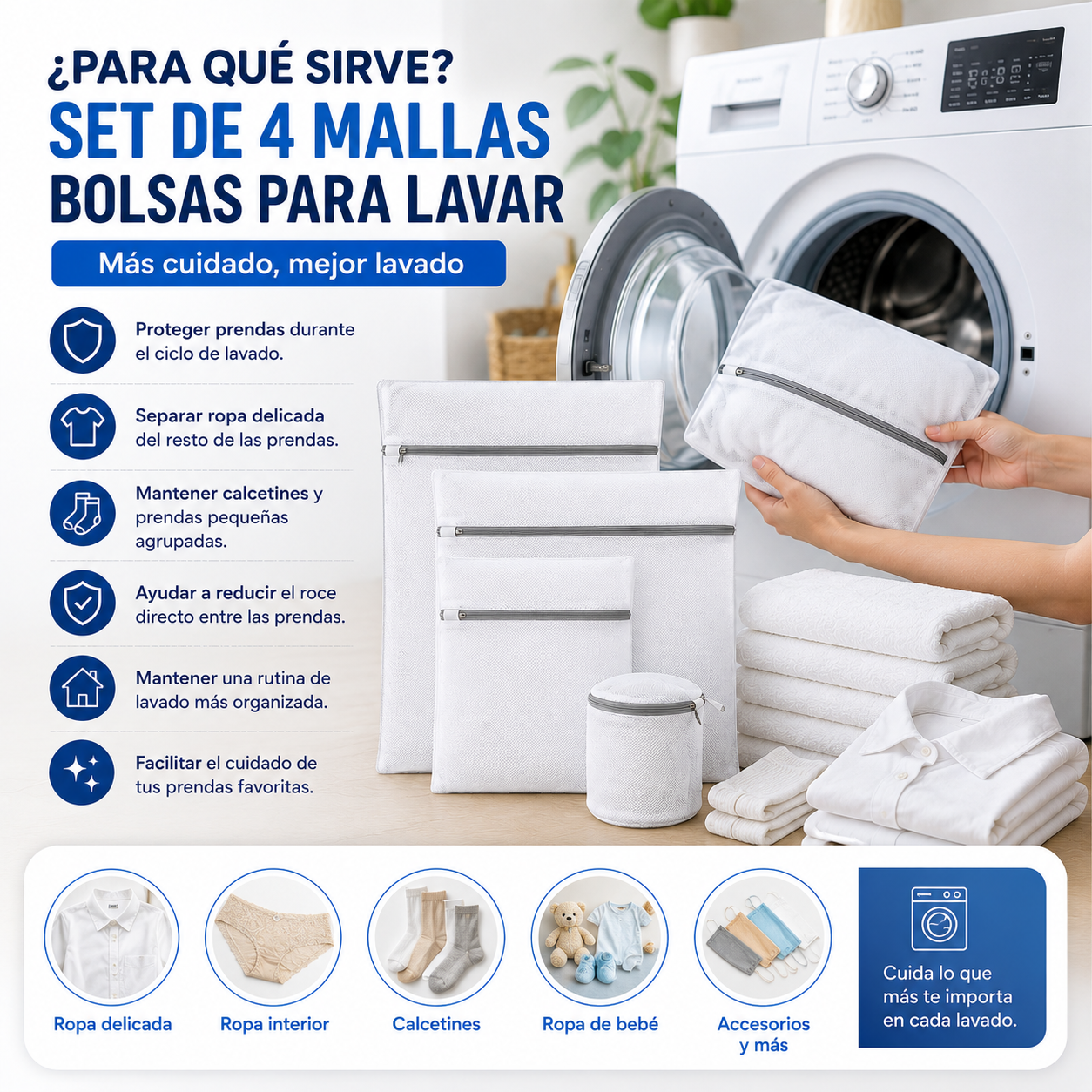 ⭐ Set de 4 Mallas Bolsas para Lavar Ropa – Protección y Cuidado para tus Prendas