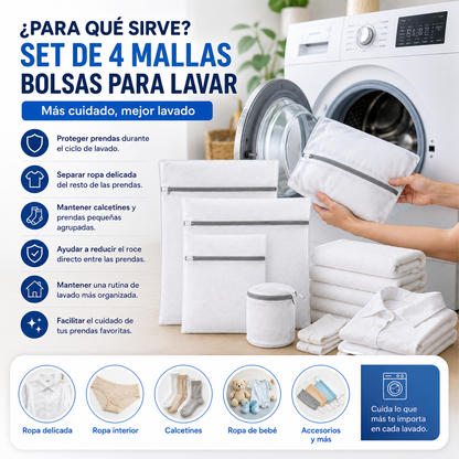 ⭐ Set de 4 Mallas Bolsas para Lavar Ropa – Protección y Cuidado para tus Prendas