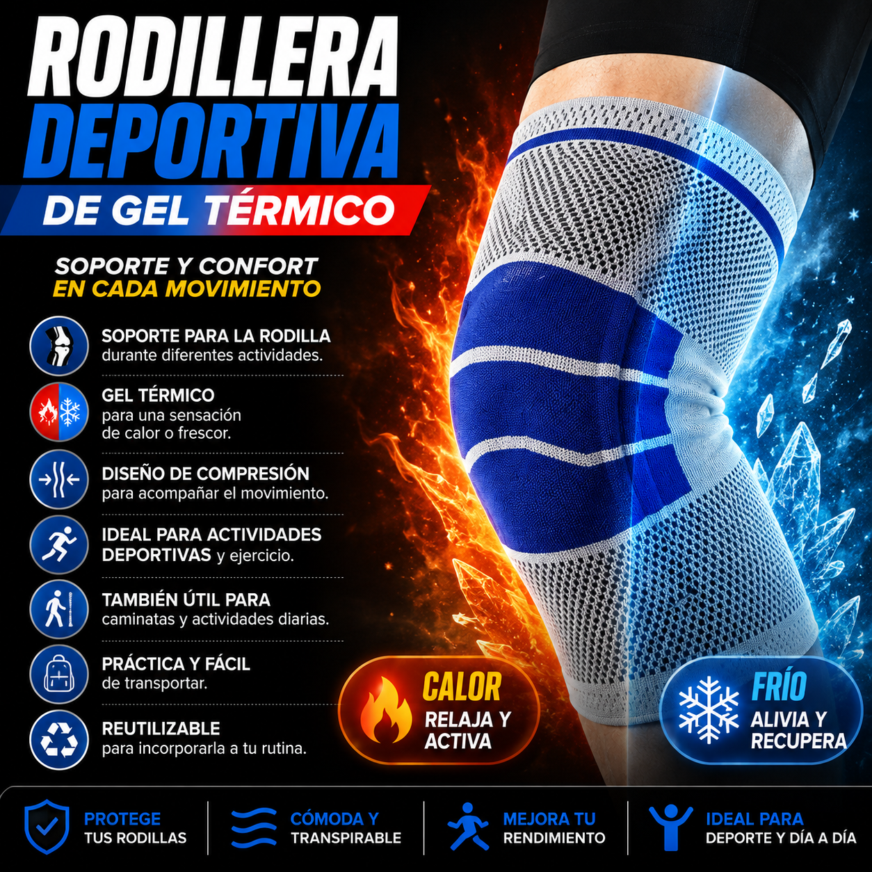 Rodillera Deportiva de Gel Térmico – Soporte y Confort para Tus Entrenamientos