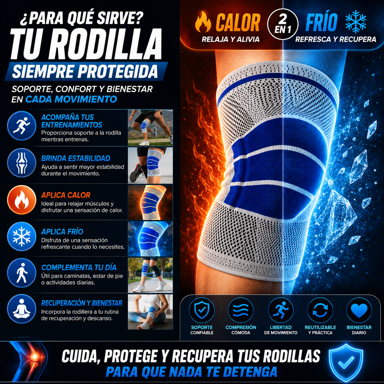 Rodillera Deportiva de Gel Térmico – Soporte y Confort para Tus Entrenamientos