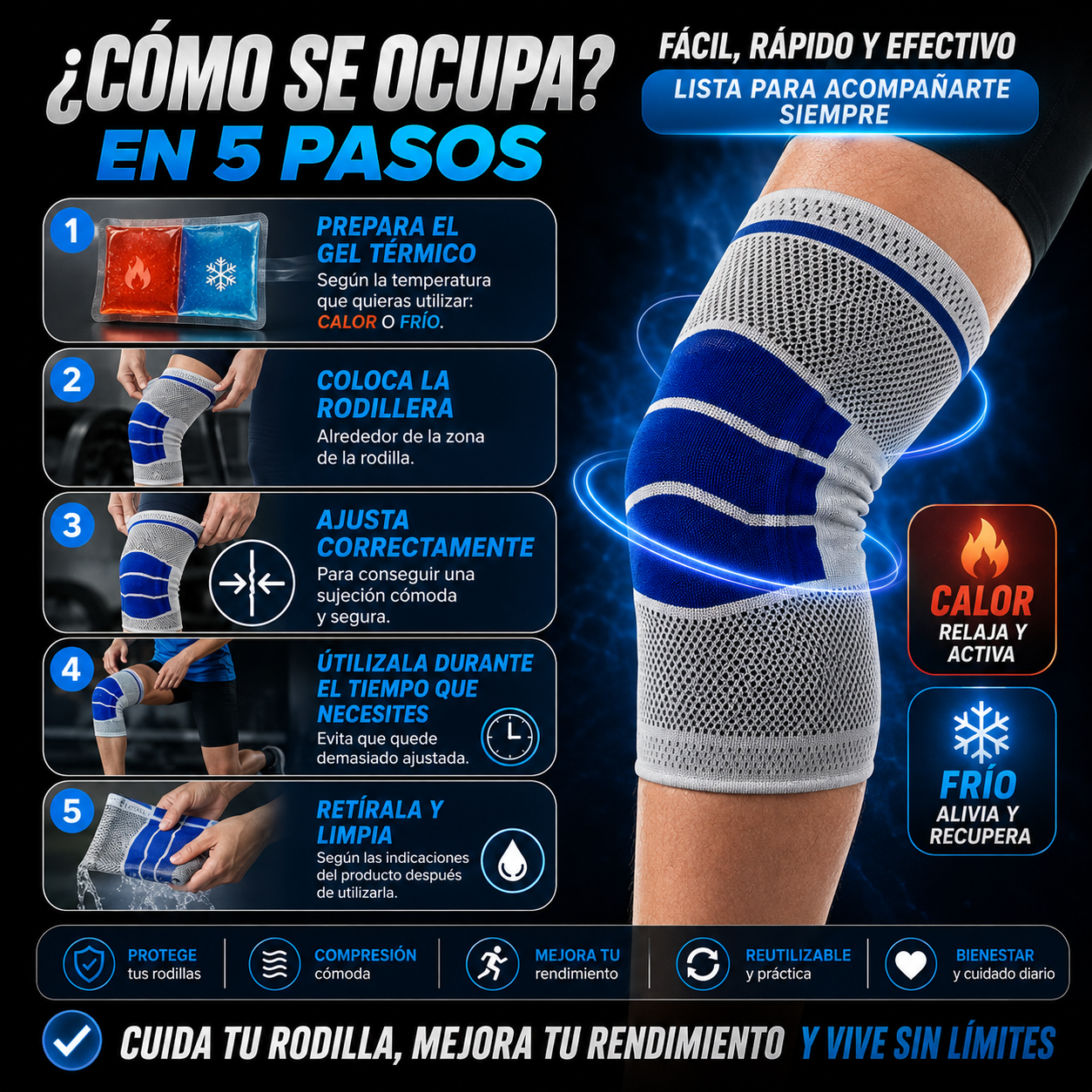Rodillera Deportiva de Gel Térmico – Soporte y Confort para Tus Entrenamientos