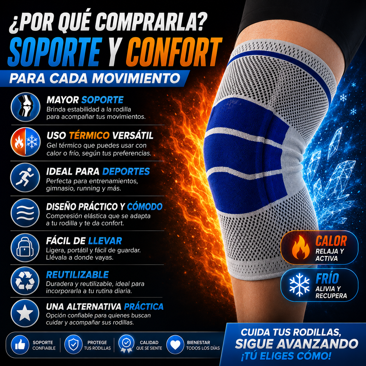 Rodillera Deportiva de Gel Térmico – Soporte y Confort para Tus Entrenamientos