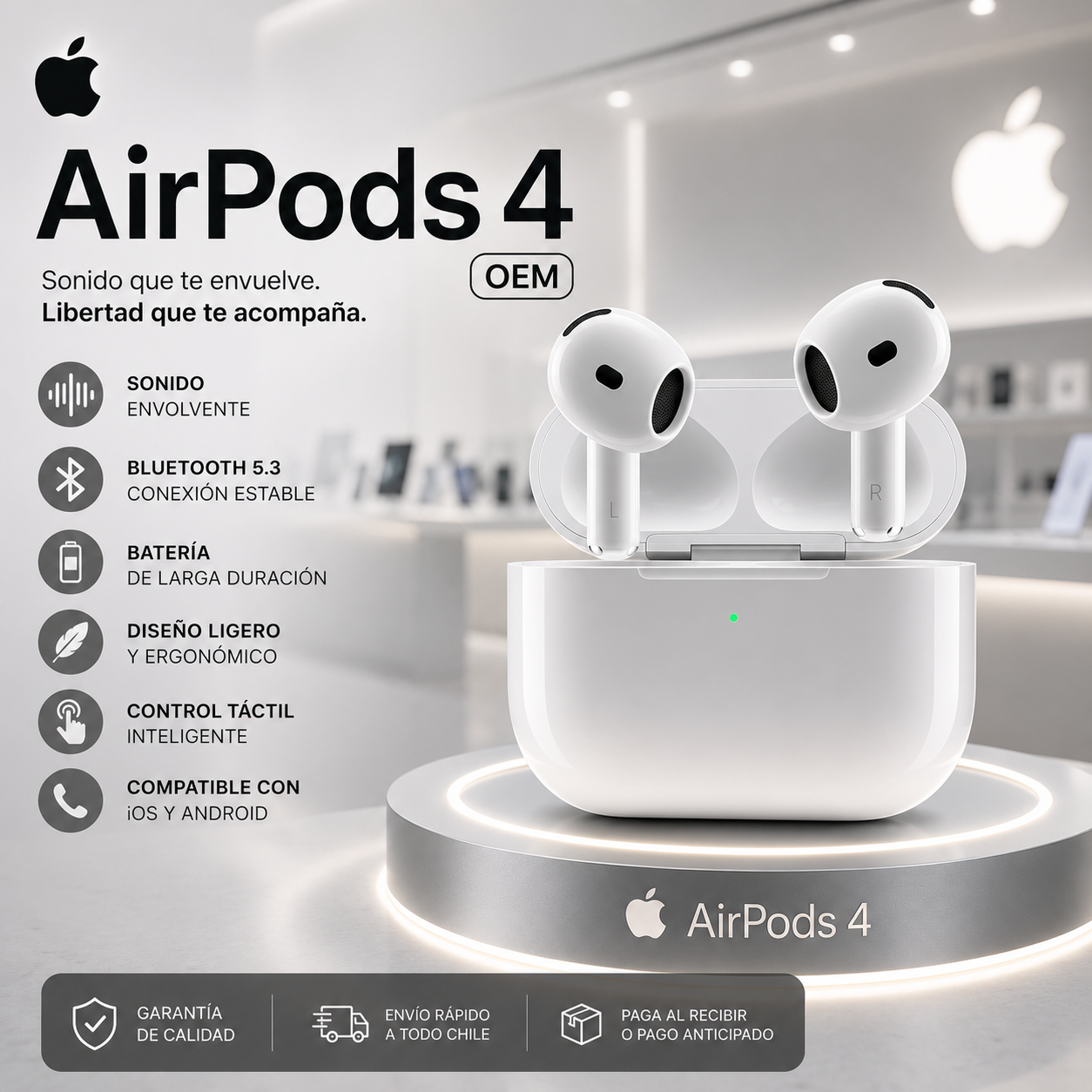 AIRPODS 4 OEM CON CANCELACIÓN DE RUIDO