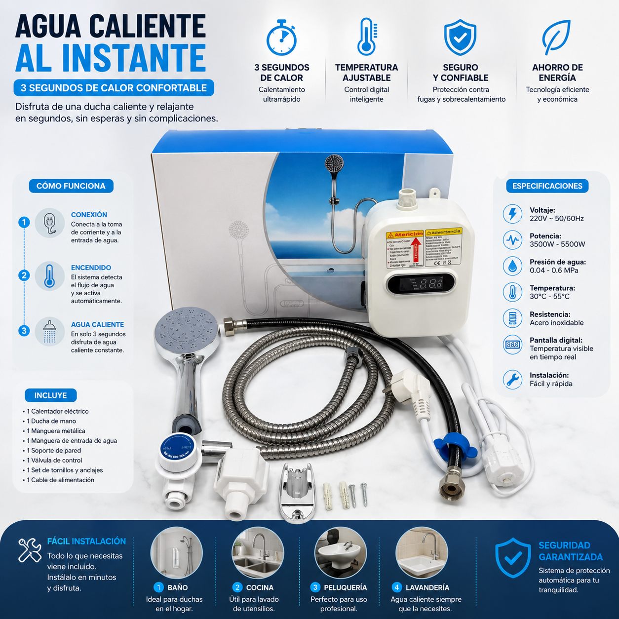 Mini Calentador Agua Ducha Agua Caliente