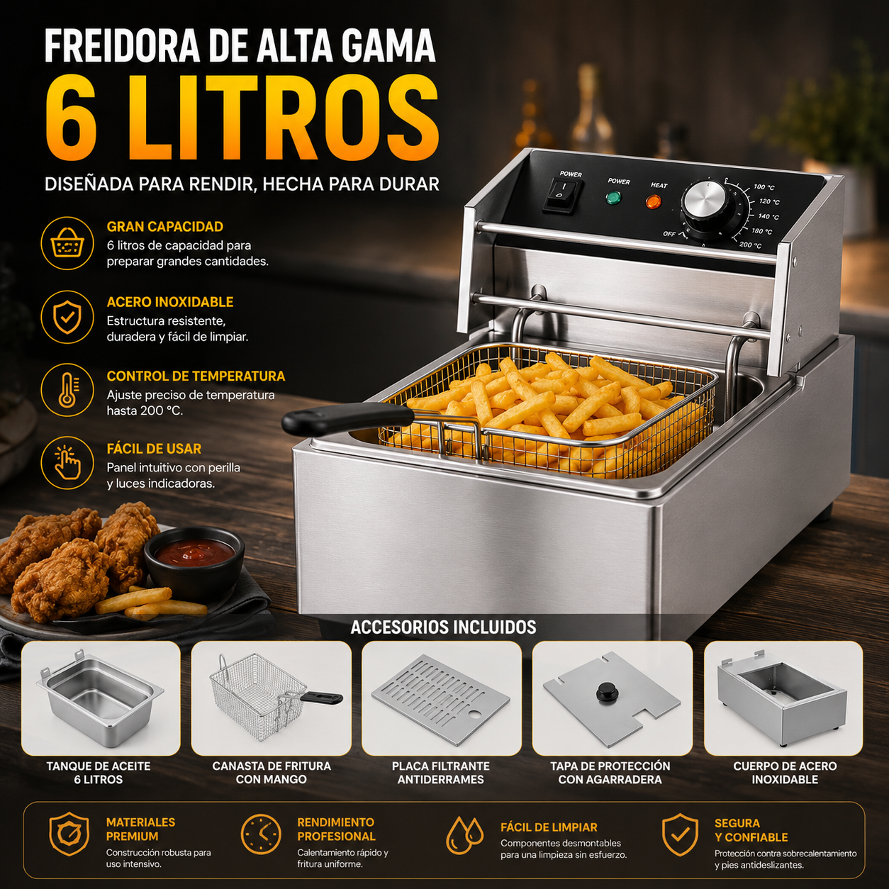 Freidora De Alta Gama 6 Litros