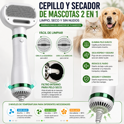 Cepillo Y Secador De Mascotas 2 En 1