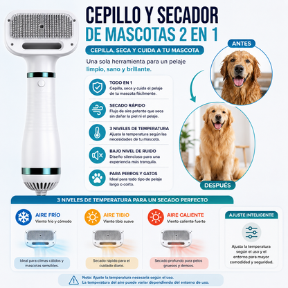 Cepillo Y Secador De Mascotas 2 En 1