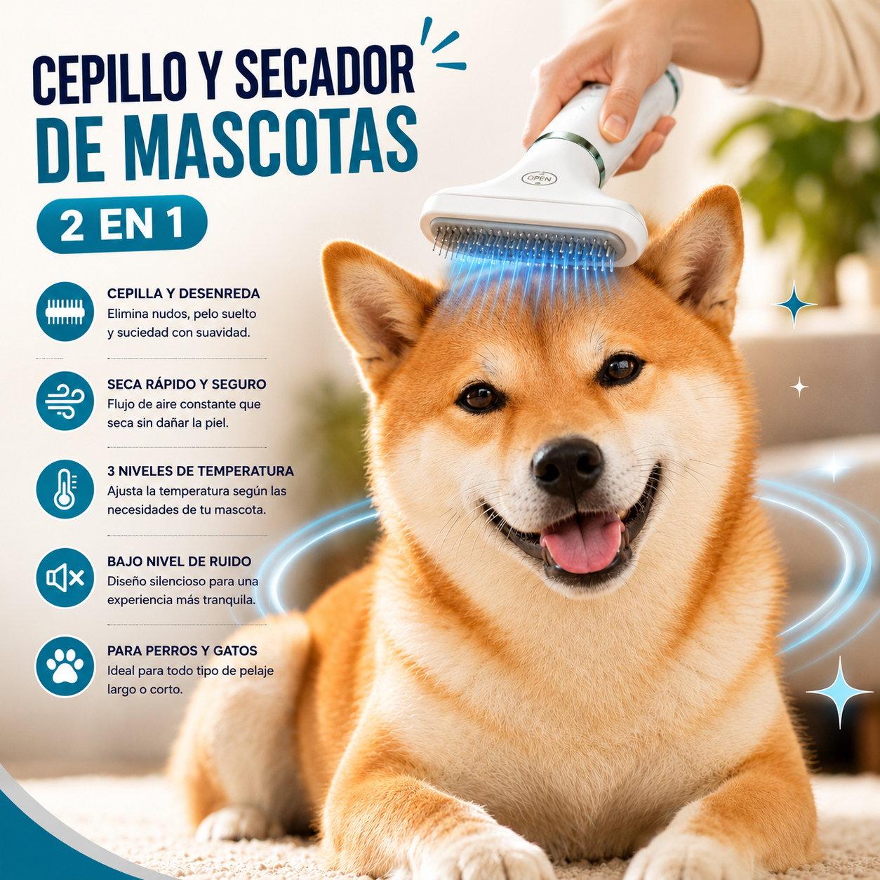 Cepillo Y Secador De Mascotas 2 En 1
