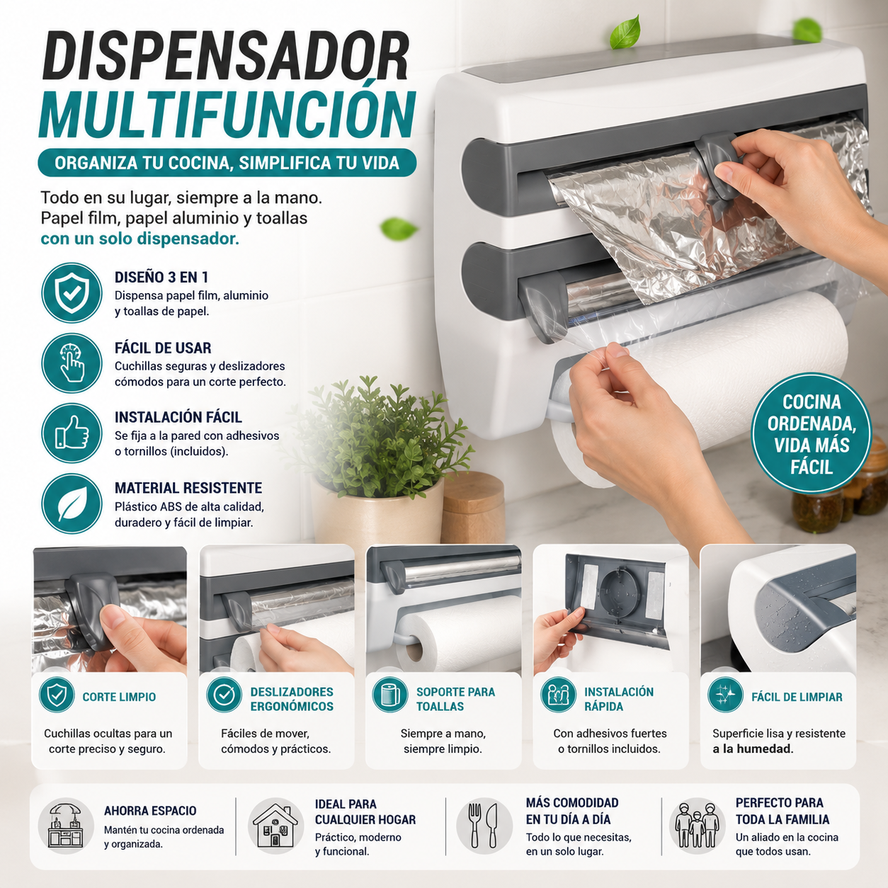 Dispensador Papel De Cocina Multiuso