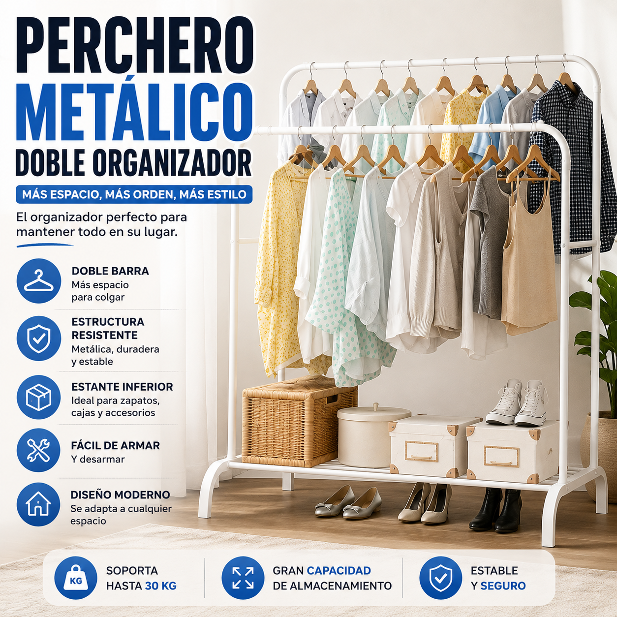Perchero Metalico Doble Organizador