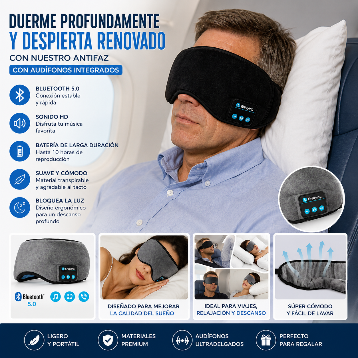 Antifaz Con Audifonos Para Dormir