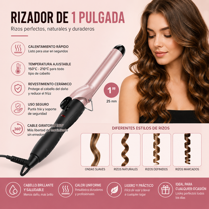 Rizador de 1 pulgada con barril de revestimiento de cerámica