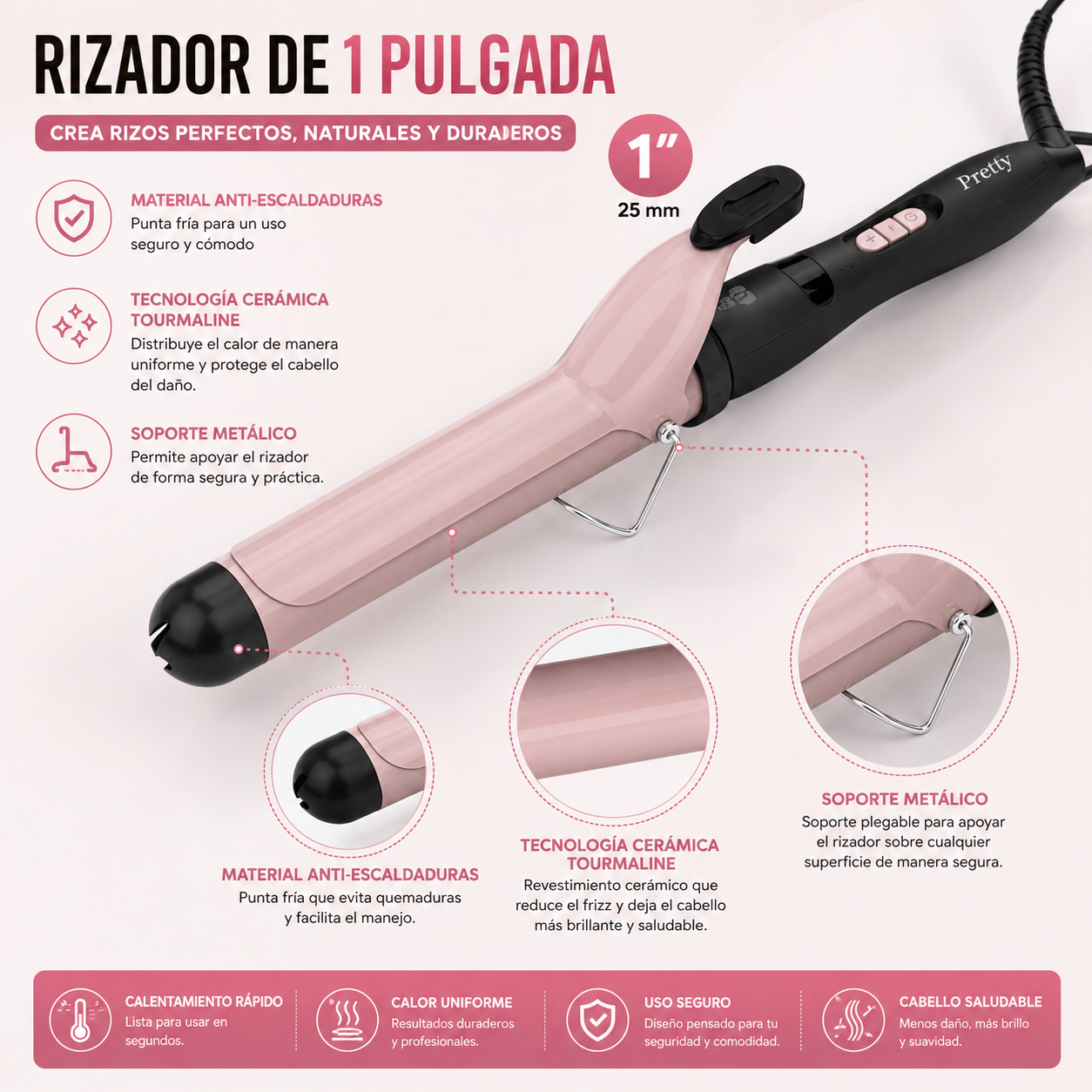 Rizador de 1 pulgada con barril de revestimiento de cerámica