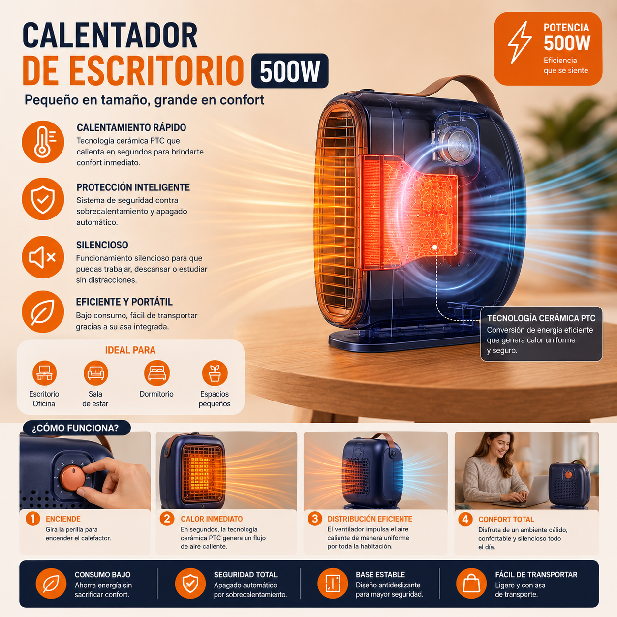 Calentador De Escritorio 500w