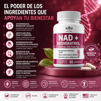Nad + Resveratrol 1000mg Original, 60 Caps. Original Sin Sabor
