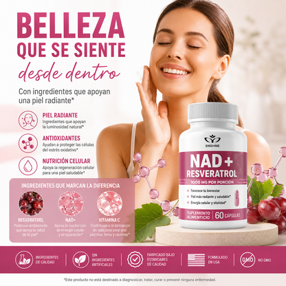 Nad + Resveratrol 1000mg Original, 60 Caps. Original Sin Sabor