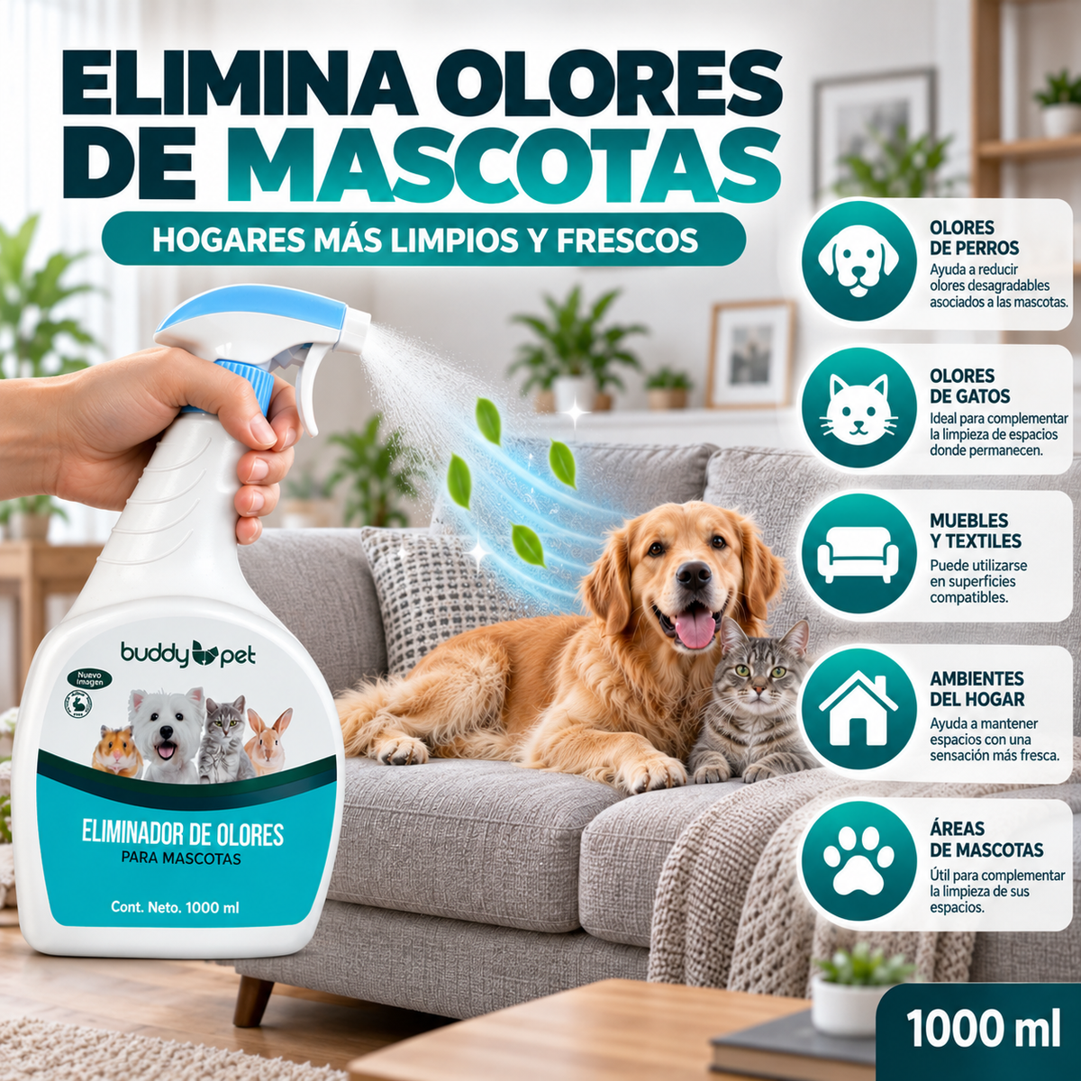 Elimina Olores de Mascotas 1000 ml