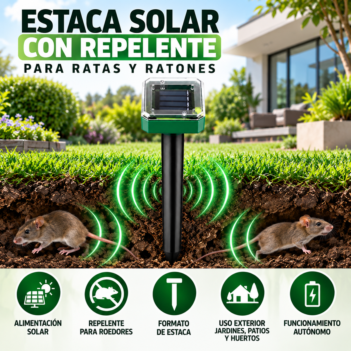 Estaca Solar con Repelente para Ratas y Ratones