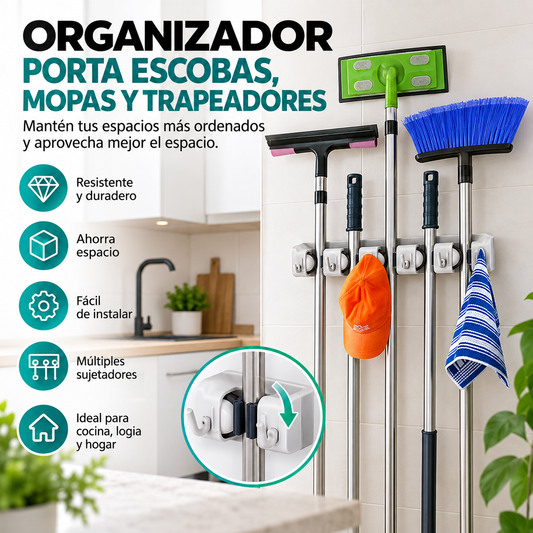 Organizador Porta Escobas, Mopas y Trapeadores