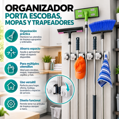 Organizador Porta Escobas, Mopas y Trapeadores