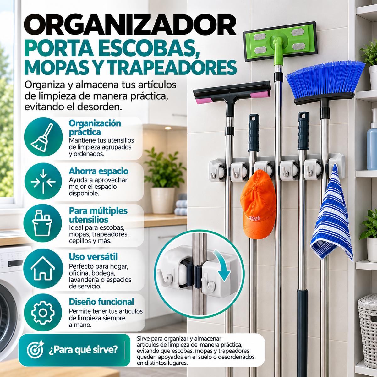 Organizador Porta Escobas, Mopas y Trapeadores