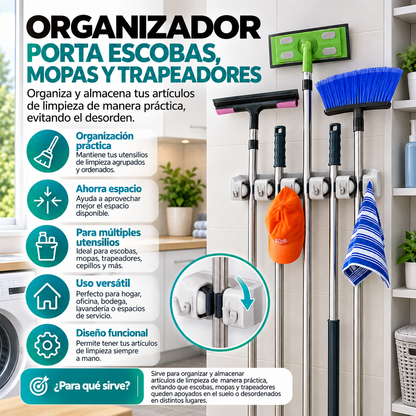 Organizador Porta Escobas, Mopas y Trapeadores