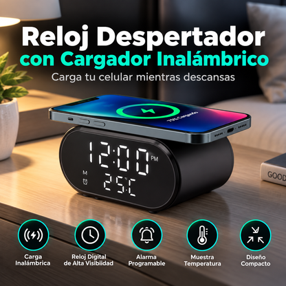 Reloj Despertador con Cargador Inalámbrico