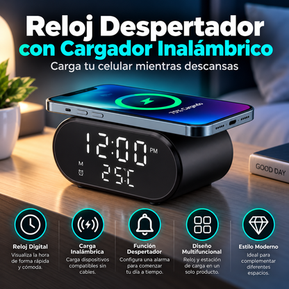 Reloj Despertador con Cargador Inalámbrico