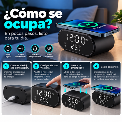 Reloj Despertador con Cargador Inalámbrico