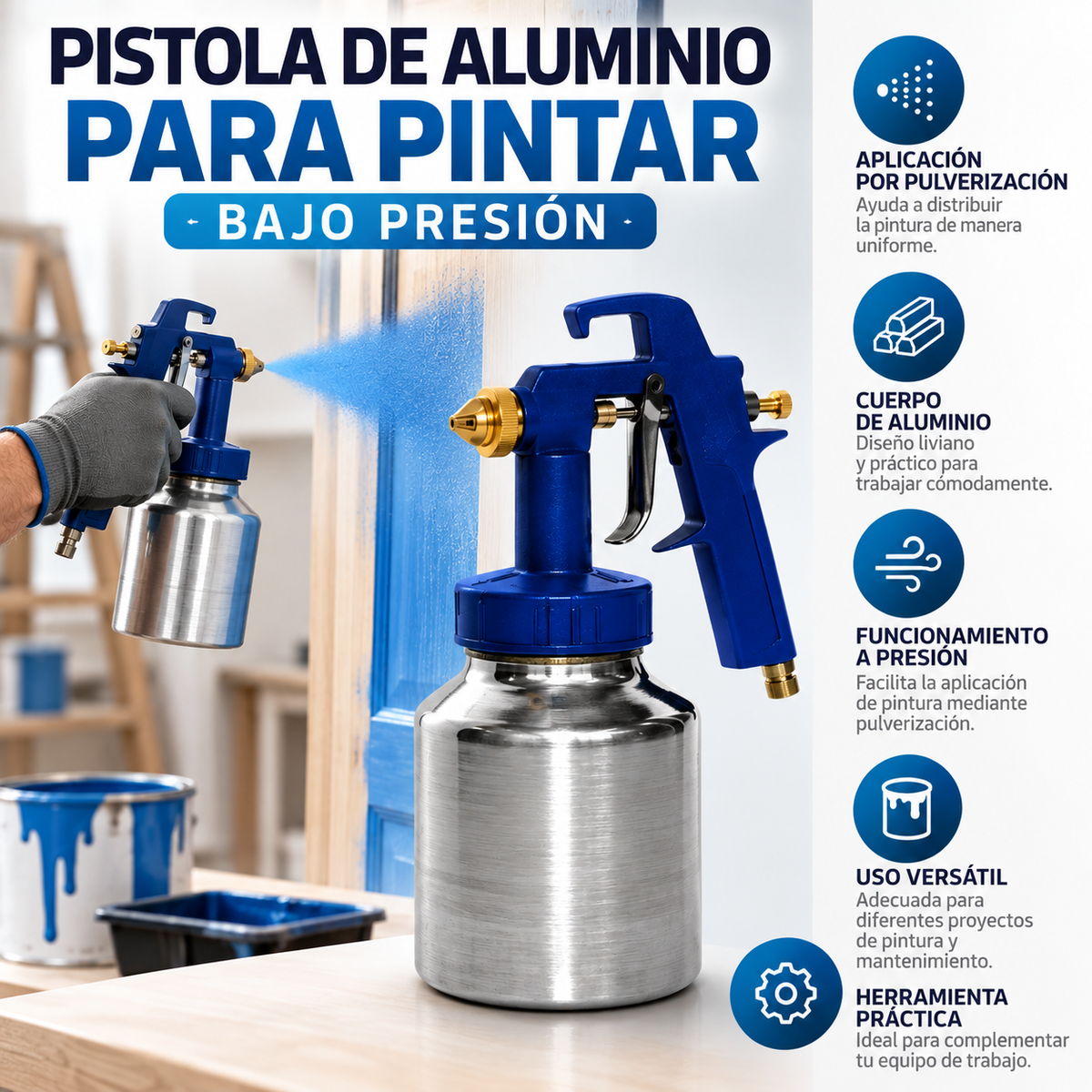 Pistola de Aluminio para Pintar Bajo Presión