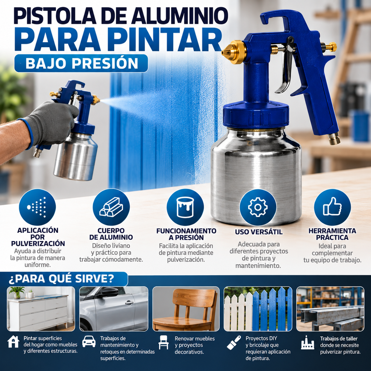 Pistola de Aluminio para Pintar Bajo Presión