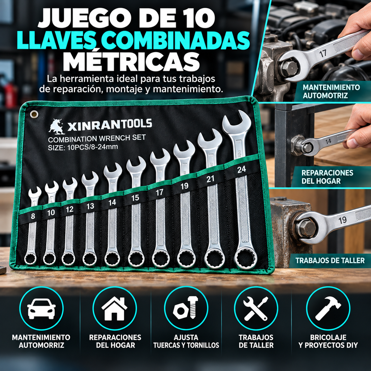 Juego de 10 Llaves Combinadas Métricas