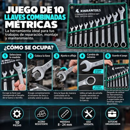 Juego de 10 Llaves Combinadas Métricas
