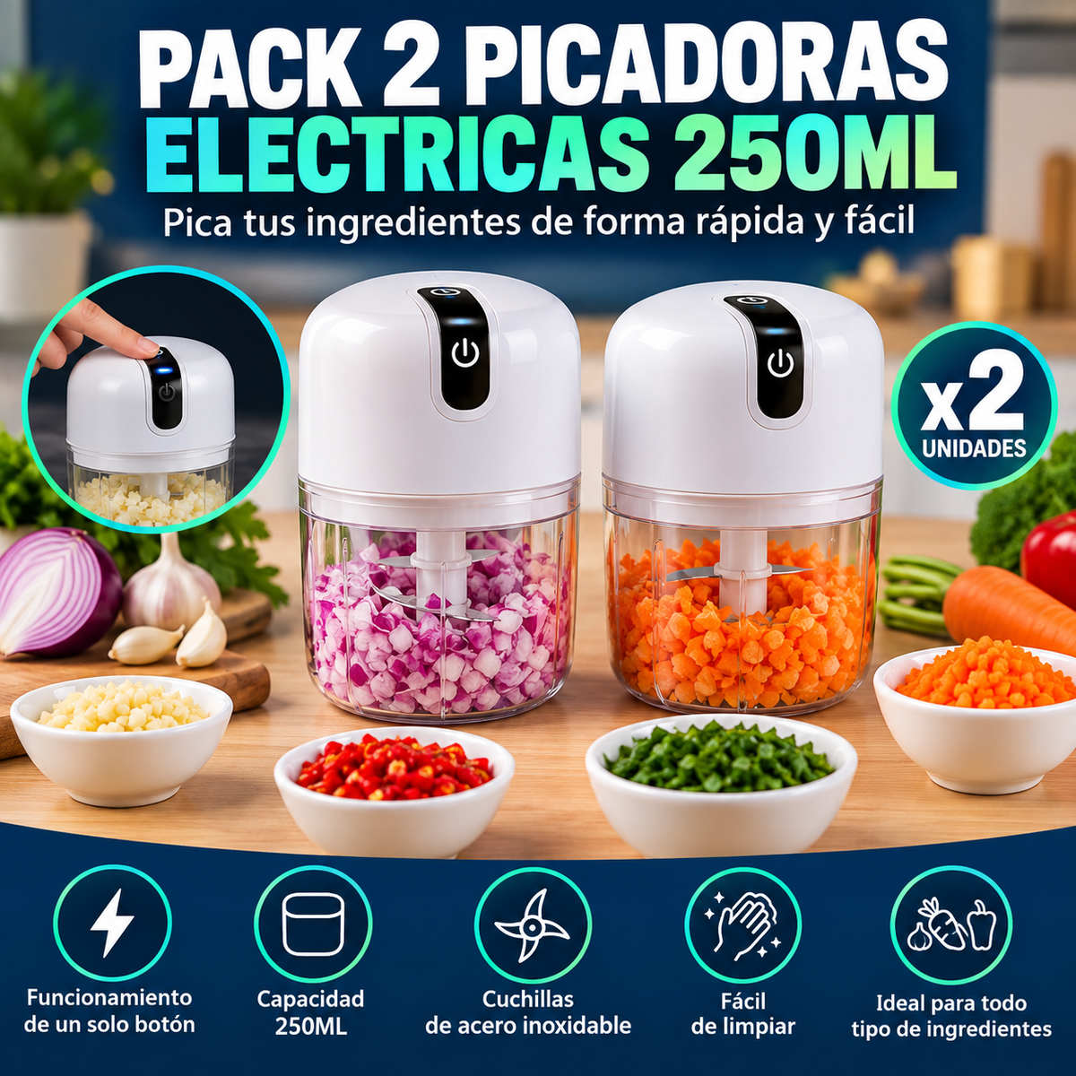 Pack 2 Picadoras Eléctricas 250ML