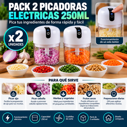 Pack 2 Picadoras Eléctricas 250ML
